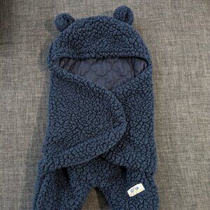 Newborn Baby Extra Warm Bear Swaddle Snuggler - Navy Sherpa | BlueSnail